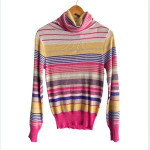 Vintage Knit Sweater Long sleeve metallic lurex stripe cowl neck 80s 90s